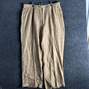 Inserch 100% Linen Pleated Trousers Men’s 40x30 Beige Italy Vintage Cuffed Leg